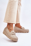 Patent Wedge Loafers Beige Felicita