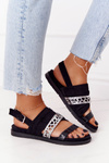 Women's Suede Sandals Black-Silver Asturia