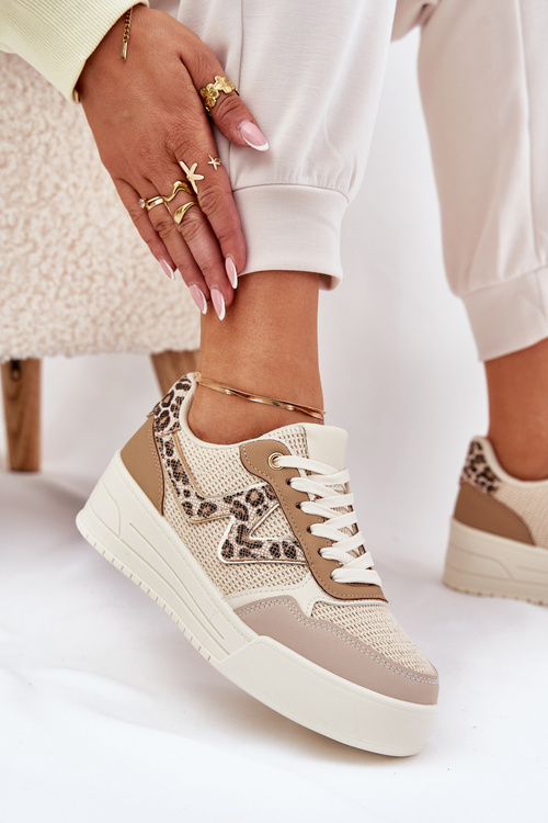 Damskie Buty Sportowe Na Platformie Panterka Khaki Lorori