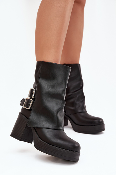 Women's Heeled Ankle Boots With Buckles Black Marena