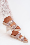 Patterned Women's Platform Slippers Beige Sorina