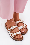 Women's Fabric Slippers On Cork Platform With Buckles White Osoffe