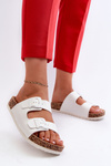 Women's Cork Platform Sandals With Buckles White Wedges
