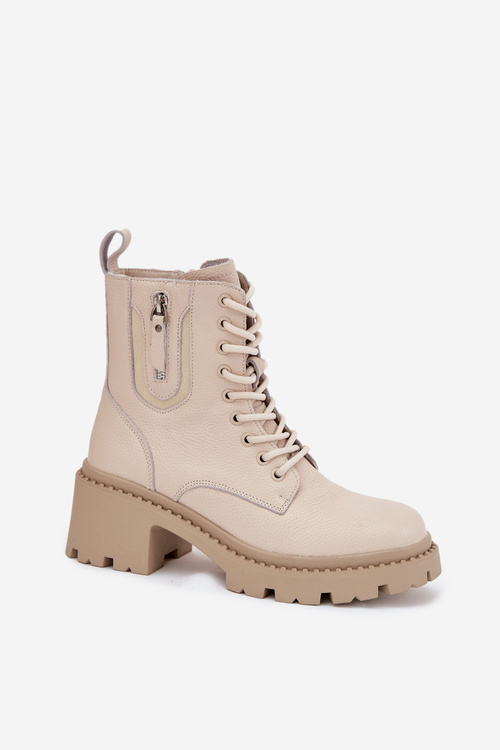 Leather Women's Block Heel Boots With Lining Vinceza 86418 Beige