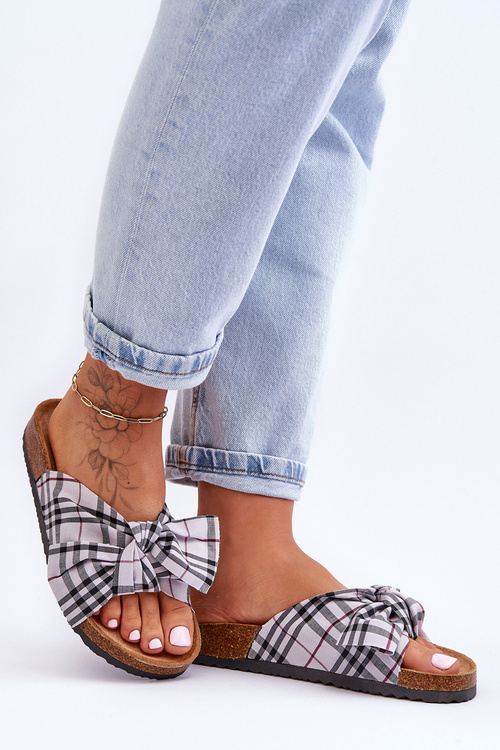 Women's Slides With Bow On The Platform Gray Vero