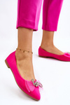 Women's V-neck Ballerinas With A Decorative Bow Fuchsia Luminous