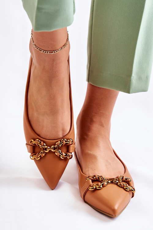 Women's Leather Ballerinas In Spitz With Decoration Camel Carlos