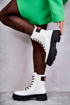 Women's Lacquered Boots Lace-up Workers White Conny