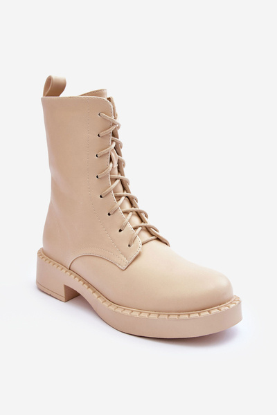 Leather Ankle Boots Loafers Flat Heel Light Beige Aganne
