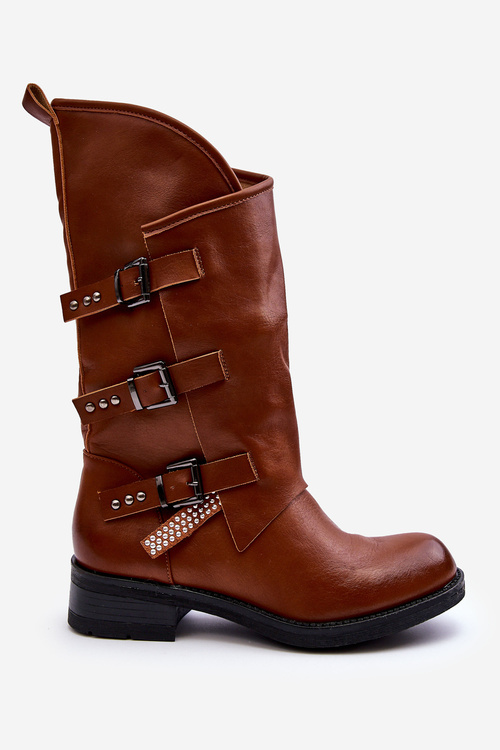 Women's Leather Ankle Boots With Flat Heel Brown Nyreo