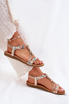 Ladies Flat Sandals With Woven Straps And Charms Artiker 54C1323 Gold