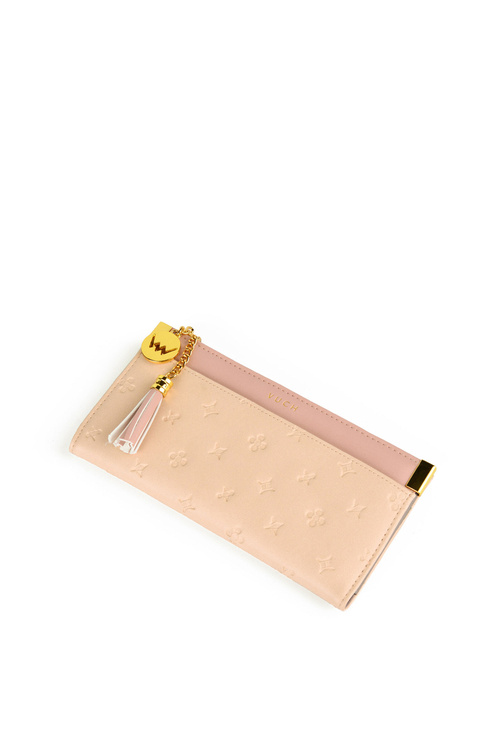 Leather Wallet with Tassel Beige and pink Madis
