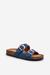 Women's denim clogs on cork platform with dark blue straps Doretta