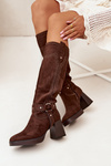 Warm women's heeled boots with stitching chocolate Alessara