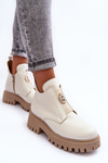 Women's Leather Boots with Decoration Light Beige Lusanna
