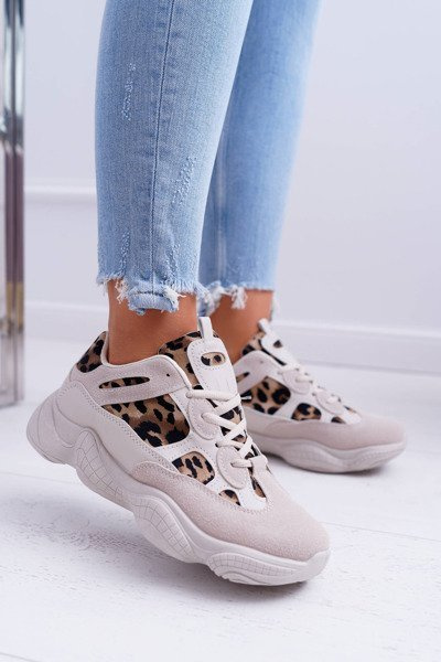 Sportowe Damskie Buty W Panterkę Beżowe Thai