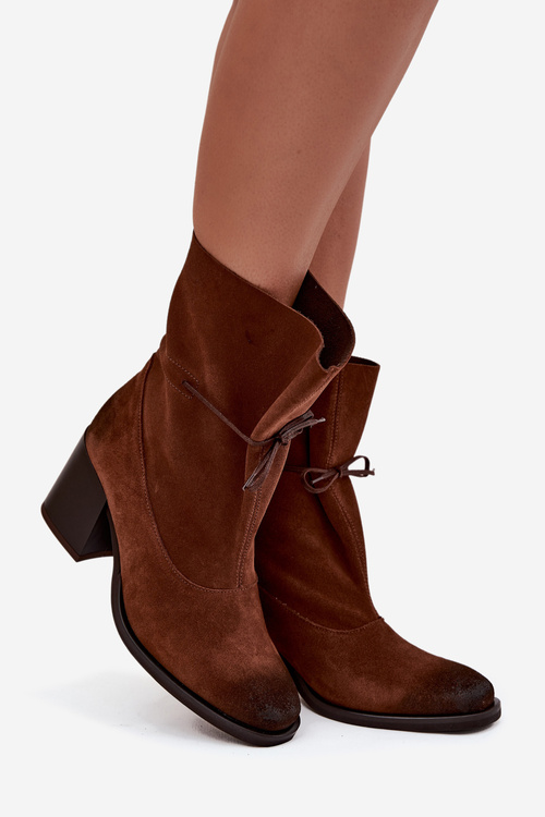 Leather Suede Women's Ankle Boots on Heel Zazoo 1151 Brown