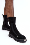 Suede Lined Flat Heeled Boots Black Palimra