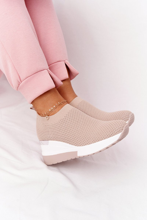 Ażurowe Sneakersy Slip-On Na Koturnie Beżowe Harmony
