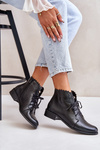 Zazoo 2964 Leather Ankle Boots On Flat Heel Black