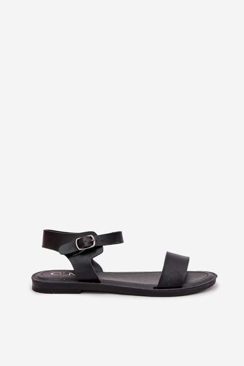 Ladies Sandals On A Flat Heel Eco Leather Black Kivara