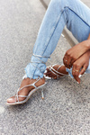 Lace-up High Heel Sandals With Square Toe Silver Runway