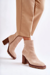 Women's Suede Boots On A Heel With A Zipper Beige Odette