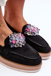 Women's Platform Moccasins with Stones Black Elonore