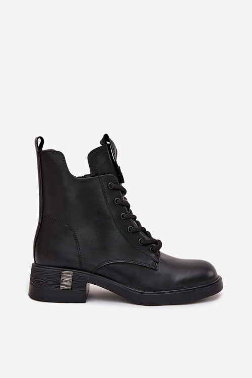 Leather Women's Ankle Boots Low Heel Vinceza 66818 Black