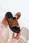 Women's Platform Sandals With Low Wedge And Decorative Detail Leopard Print Brown Saqesse