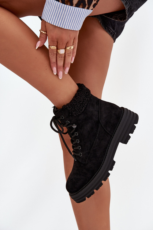 Damskie Trapery Ocieplane Ze Sznurowaniem Czarne Lyrinne