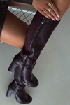 Women Knee High Boots On Heels Eco Leather Burgundy Thalina