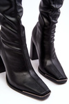 Women's Black Over-the-Knee Boots with Block Heel in Eco Leather Orcella