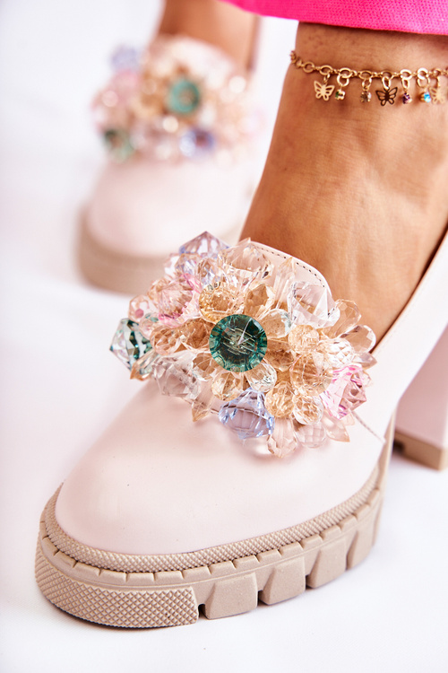 Elegant Pumps With Ornament Smooth Light pink Caterine