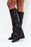 Insulated Women's Boots with Turned Cuff on Heel Black Elivira