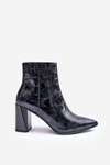 Leather Lacquered Boots on Heel SBarski MR870-58 Navy Blue
