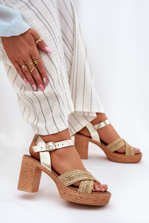 Leather Heeled Sandals With Braided Straps Zazoo 40460 Gold