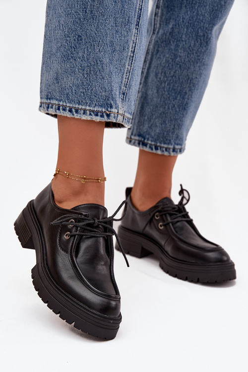 Damskie Eko Skórzane Półbuty Czarne Adrelle