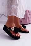 Women's Flower Flip Flops Black Sharme