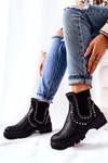 Flat heeled boots studded black Shivers