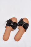 Women's Flat Heeled Slippers with Tulle Bow Black Tanira