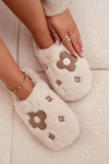 Furry slippers with flowers beige Selinne