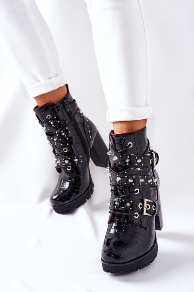 Women’s Ankle Boots Shiny Black Crocodille Wombridge