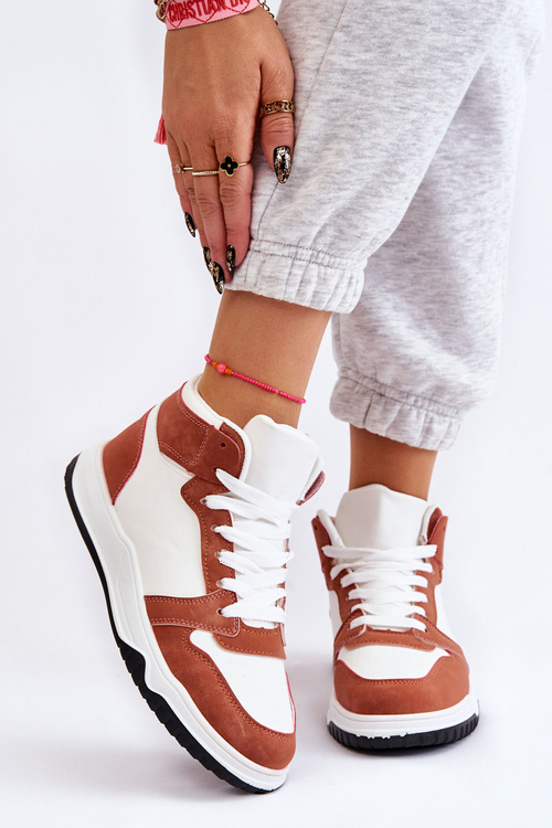 High Women's Sport Shoes Sneakers White and Camel Rumor