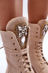 Leather Boots Workery With Jewellery Decoration Beige Marx 