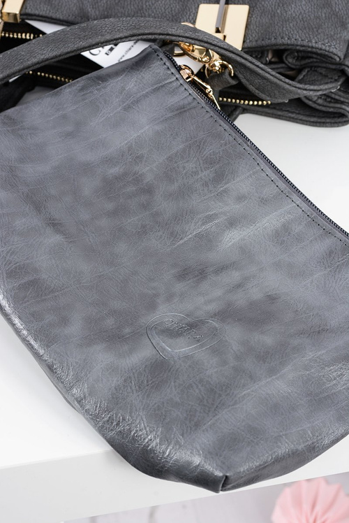 Large Grey Women's Handbag + Sachet + Mirror POLAND