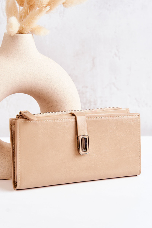 Large Leather Wallet With Magnet Beige Nereva 