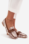Patterned Loafers Women Shoes With Decorative Element Beige Brown Evelora