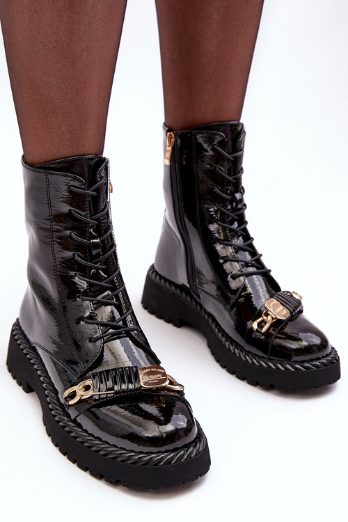 Women's Lacquered Boots Workery With Decoration Black SBarski MR870-67
