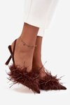 Heeled shoes with feathers and open heel chocolate Belice